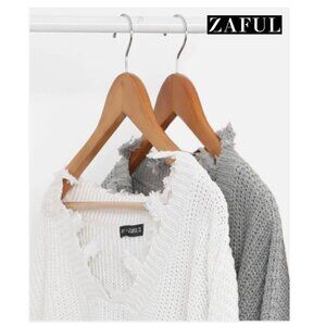 ZAFUL Loose Ripped V-Neck Sweater Bundle, White & Grey